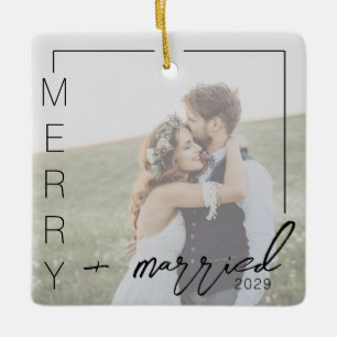 Cerâmica Ornamento Minimalista de Foto Feliz e Casado