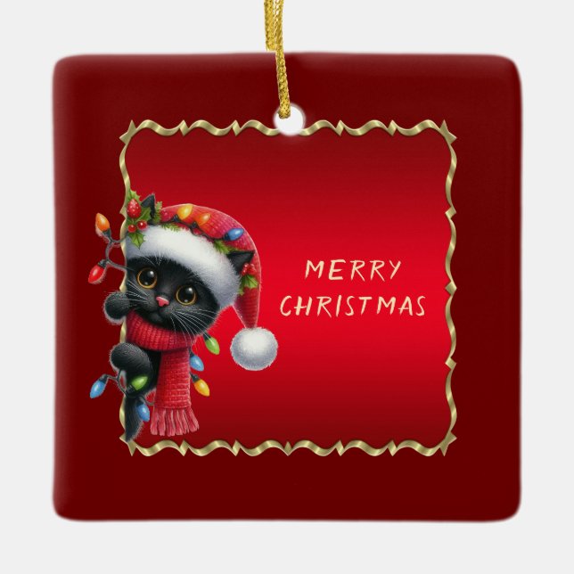 Cerâmica Ornamento Natal de Férias Negras (Frente)