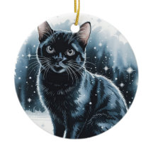 Ornamento Natal em Círculo de Gato Negro