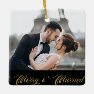 Cerâmica Ornamento Novo de Feliz e Dourado Casado
