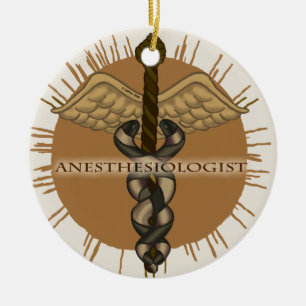 Cerâmica Ornamento Oval Caduceu de Anestesiologista
