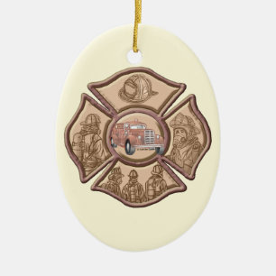 Cerâmica ornamento oval da Cruz Maltesa de Bombeiro