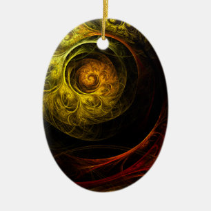 Cerâmica Ornamento Oval de Abstrato de Arte Floral Sunrise