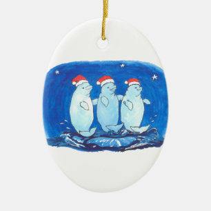 Cerâmica Ornamento Oval de Vida Selvagem no Alasca no Natal