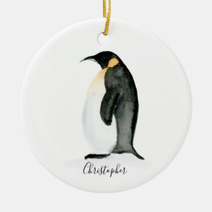 Cerâmica Ornamento personalizado de aquarela pinguim