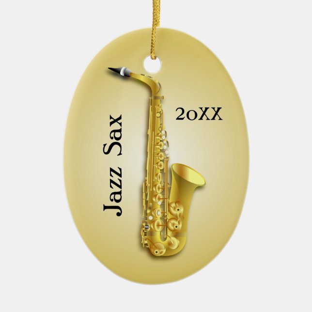Cerâmica Ornamento Personalizado de Fotos Musical Saxofone (Frente)