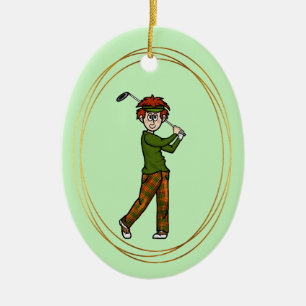 Cerâmica Ornamento Personalizado De Golfista De Cabelo Verm