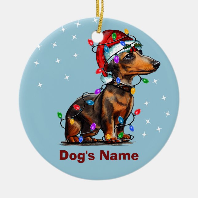 Cerâmica Ornamento Personalizado de Natal para Cão de Dachs (Frente)