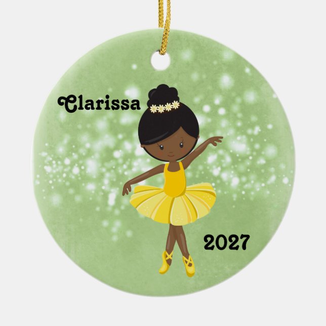Cerâmica Ornamento Personalizado de Negra Menina Ballerina (Frente)