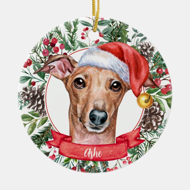 Cerâmica Ornamento Personalizado de Santa Hat para Cachorro (Frente)