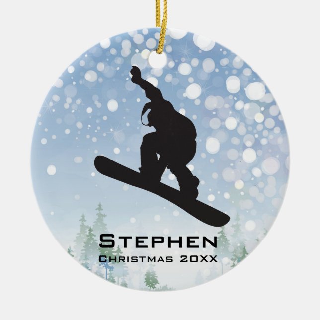 Cerâmica Ornamento Personalizado de Snowboard (Frente)