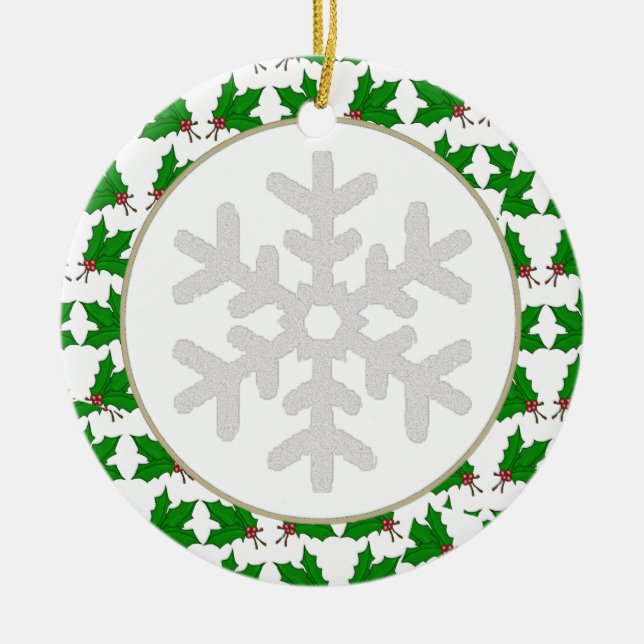 Cerâmica Ornamento personalizado do floco de neve e do (Frente)