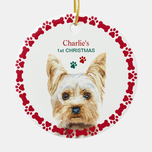 Cerâmica Ornamento Personalizado Yorkie de Watercolor Chris (Frente)