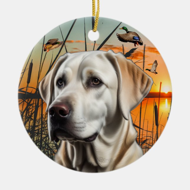 Cerâmica Ornamento Personalizável de Labrador Branco (Frente)