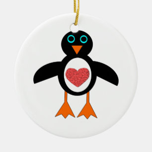 Cerâmica Ornamento Pinguim Coração de Amor Bonito