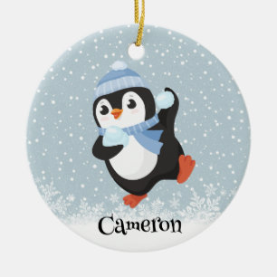 Cerâmica Ornamento Pinguim Gelado De Bola Neve