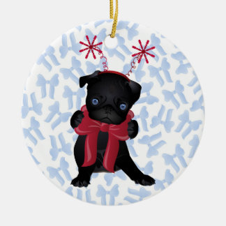 Cerâmica Ornamento preto 1 de Chrismtas do cão do Pug