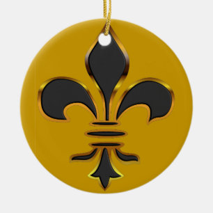 Cerâmica Ornamento preto e Dourado da flor de lis