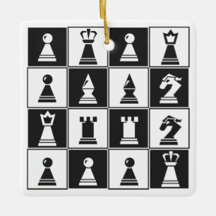 Cerâmica Ornamento Quadrado de Peças de Xadrez Branco Preto