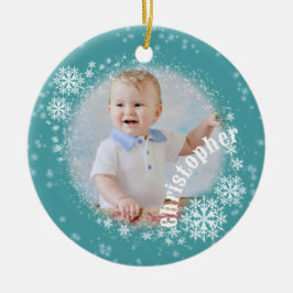 Cerâmica Ornamento Redondo de Aqua, Flocos de Neve, Que Tor