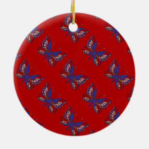 Cerâmica Ornamento Redondo De Borboleta Azul Branco Vermelh