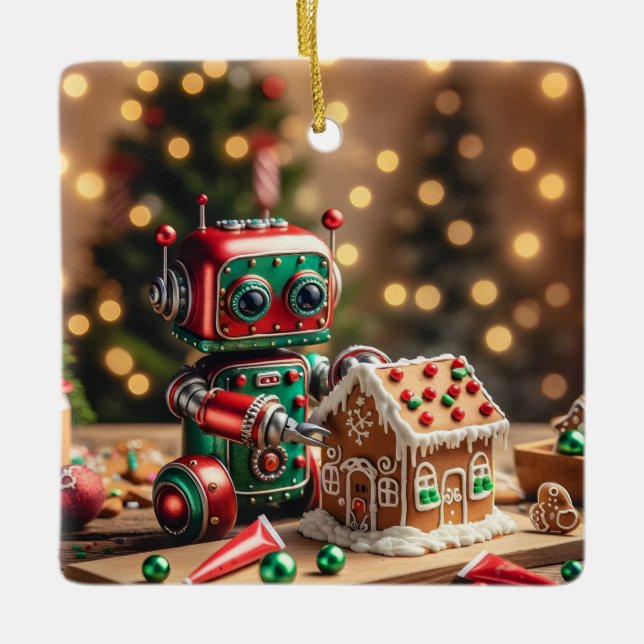 Cerâmica Ornamento Robô de Natal (Frente)