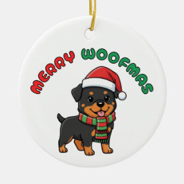 Cerâmica Ornamento Rottweiler de Natal: Feliz Woofmas