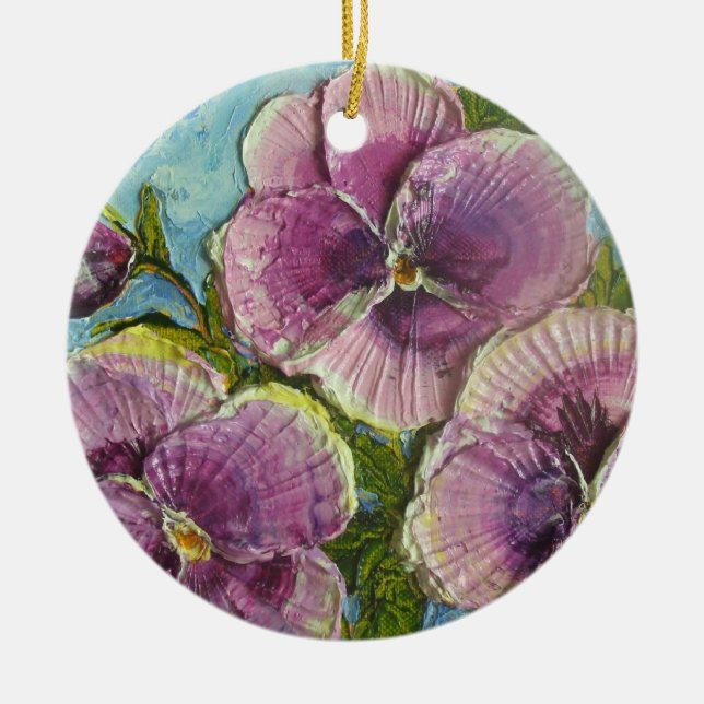 Cerâmica Ornamento roxo dos Pansies de Paris (Frente)