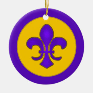 Cerâmica Ornamento roxo e Dourado da flor de lis