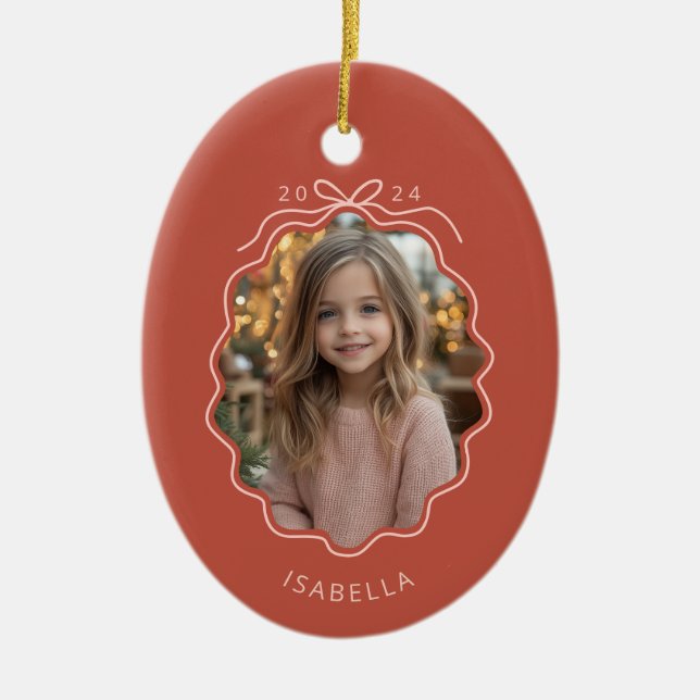 Cerâmica Ornamento Simples de Foto Cor-de-rosa-claro-vermel (Frente)