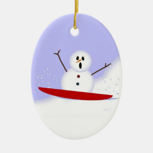 Cerâmica Ornamento Sledding do boneco de neve