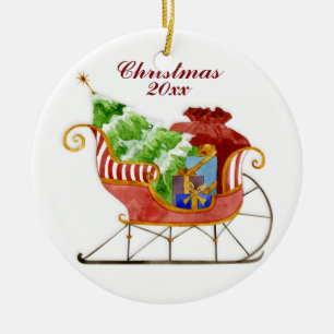 Cerâmica Ornamento Sleigh dos Papais noeis de Natal