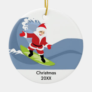 Cerâmica Ornamento surfando alegre de Papai Noel
