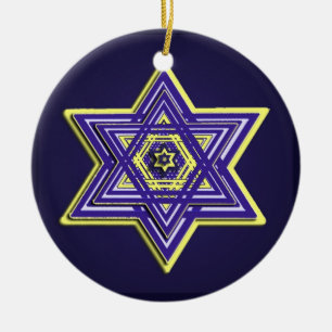 Cerâmica Ornamento tecido azul & amarelo da estrela de