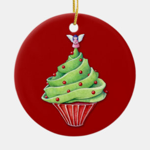 Cerâmica Ornamento vermelho de Cupcake de Árvore de Natal