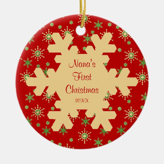 Cerâmica Ornamento vermelho do floco de neve do primeiro (Frente)