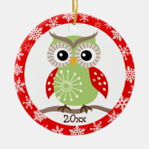 Cerâmica Ornamento vermelho dos cartões de natal da coruja