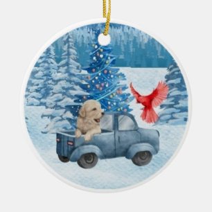 Cerâmica Ornamento Xmas De Pup De Retriever De Ouro Cortês