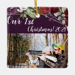 Cerâmica Ornamento XMAS Personalizado Rosas Roxos de ameixa