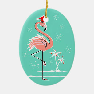 Cerâmica oval de ornamento Flamingo de Natal