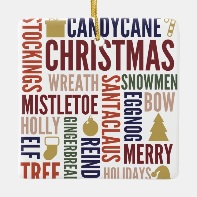 Cerâmica Palavras de Natal Ornamento Cerâmico Feriado (Frente)