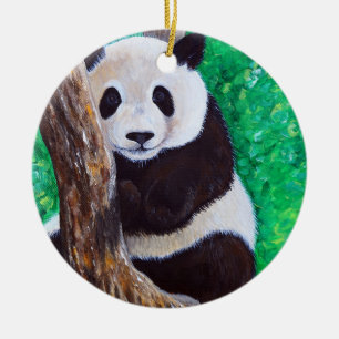 Cerâmica Panda em ornamento cerâmico de pintura em árvore