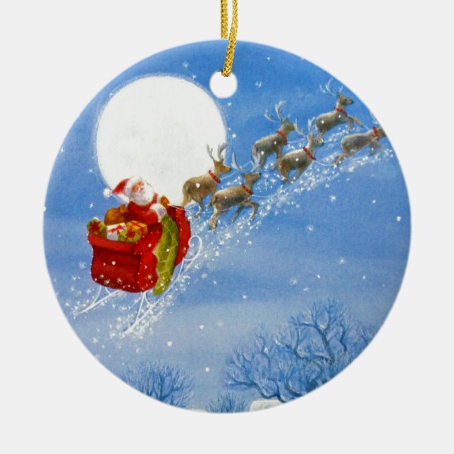 Cerâmica Papais noeis com seu Ornamento de Reindeer voador (Frente)