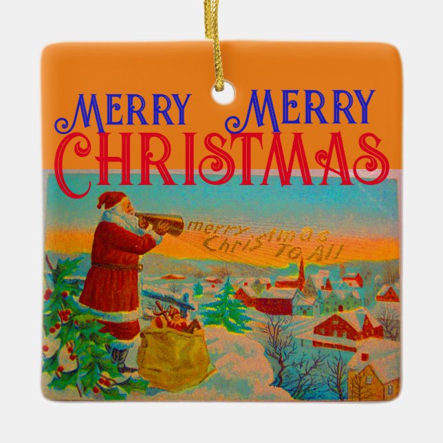 Cerâmica Papais noeis e seu Ornamento Horn de Natal (Frente)