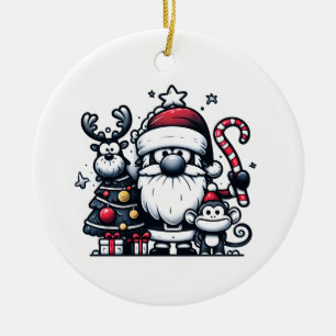 Cerâmica Papais noeis, Reindeer e um Ornamento de Macacos d