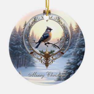 Cerâmica Pássaro em Ornamento de Natal