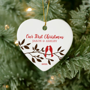 Cerâmica Pássaros de Amor Nosso Primeiro Ornamento de Natal