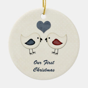 Cerâmica Pássaros de Amor Ornamento Primeiro Natal