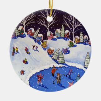 Cerâmica Patinadores Whimsical Winter Ice Ornamento De Ladr
