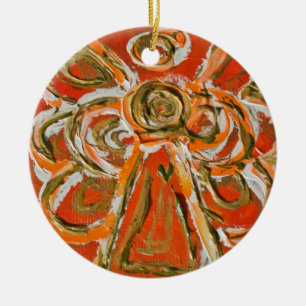 Cerâmica Pendente de Ornamento do Anjo do Guardião Laranja